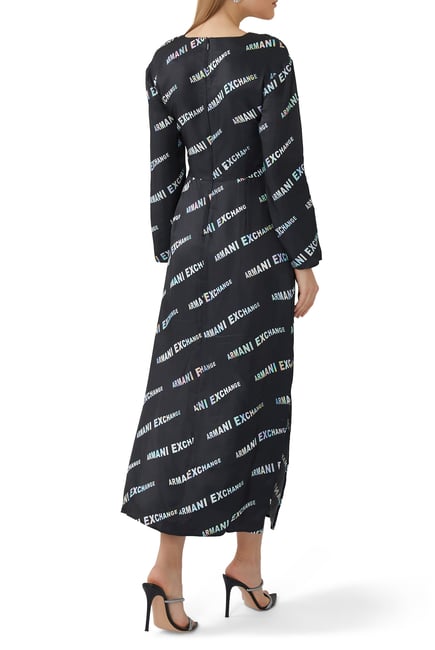 Password Print Long-Sleeve Dress